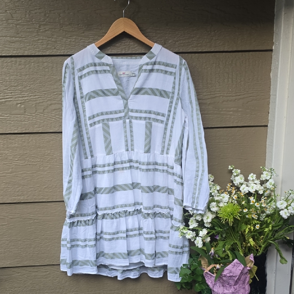 Vineyard Vines Sage Green Geometric Boho Babydoll Dress Medium M